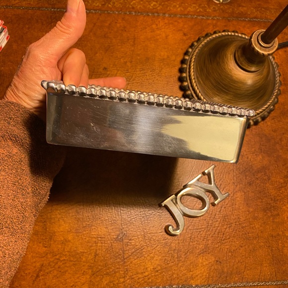 EUC Rare! Retired pieces Mariposa Silver beaded napkin box w/JOY napkin weight - Picture 12 of 16